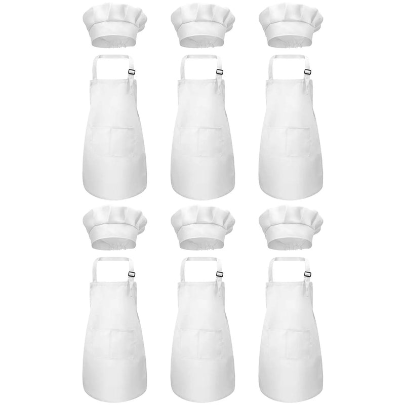Kids Apron and Chef Hat Set, Adjustable with Pockets (White, Ages 2-6)