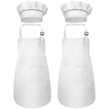 Kids Apron and Chef Hat Set, Adjustable with Pockets (White, Ages 2-6)