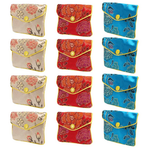 12-Piece Embroidered Silk Jewelry Bag Set, Assorted Colors