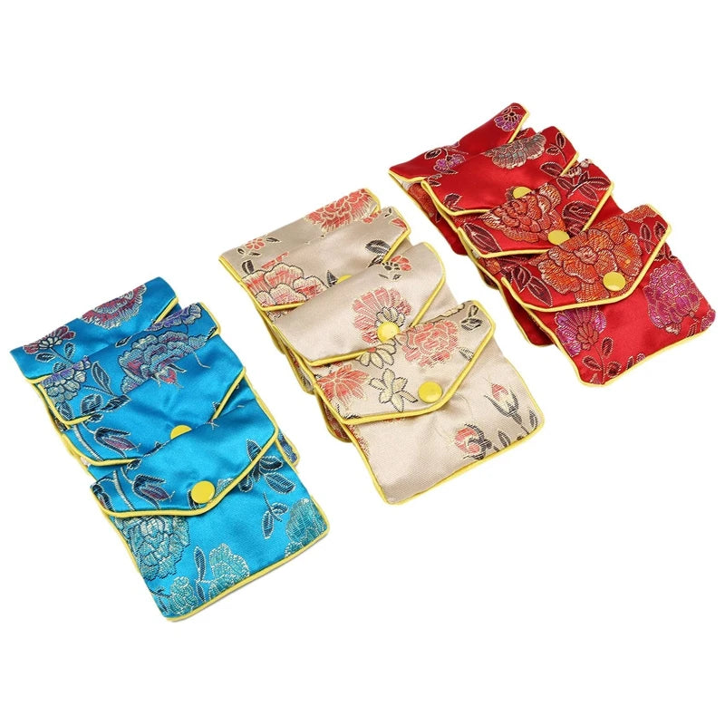 12-Piece Jewelry Silk Purse Bag Brocade Embroidery Bag Gift Bag, Various Colors