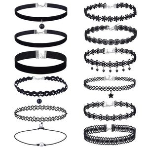 12-Piece Choker Necklace Set with Geometric Pendants