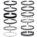 12-Piece Choker Necklace Set with Geometric Pendants