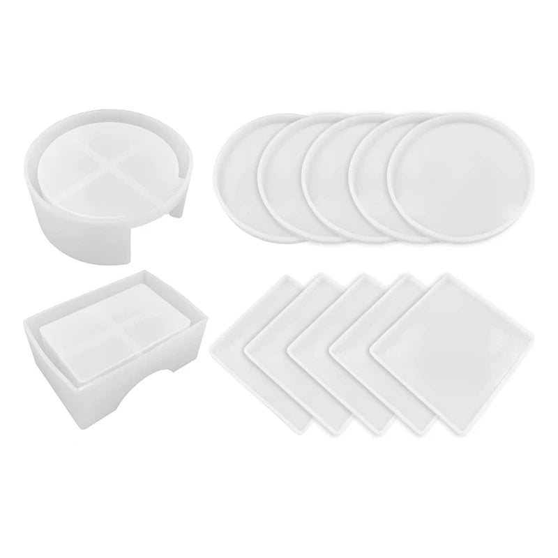 12 Piece Coaster Resin Molds Set with Storage Box Mold, Epoxy Resin, Cup Mats