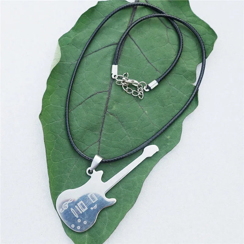 Electric Guitar Necklace Stainless Steel Pendant Men Boys Rock Roll Music