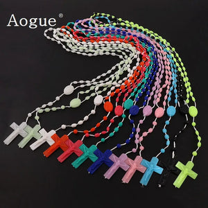 12 Pcs Glow in Dark Plastic Rosary Beads Multicolor Religious Necklace