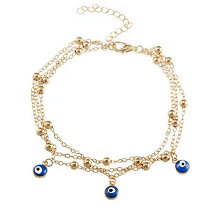 Beads Eye Pendants Multilayer Anklet Bracelet Foot Jewelry for Women