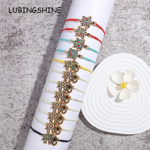 12Pcs Tortoise Elephant Charms Bracelet Rope Chain Animal Bracelets Gift
