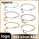 S925 Sterling Silver Bracelet with Adjustable Logo Charm for Girls DIY