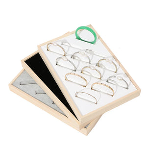 12 Seats Wood Bangle Display Tray Soft Velvet Big Ring Holder Stand