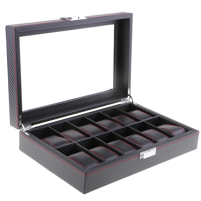 12 Slots PU Leather Watch Rings Display Storage Box Case