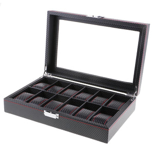 12 Slots PU Leather Watch Rings Display Storage Box Case