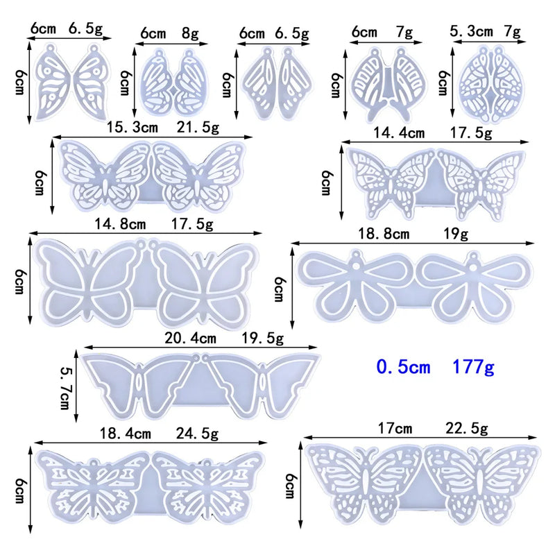12 Styles Butterfly Earrings Crystal Epoxy Resin Mold Set