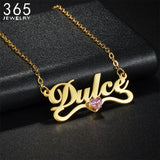 Heart Birthstone Necklace Stainless Steel Nameplate Jewelry