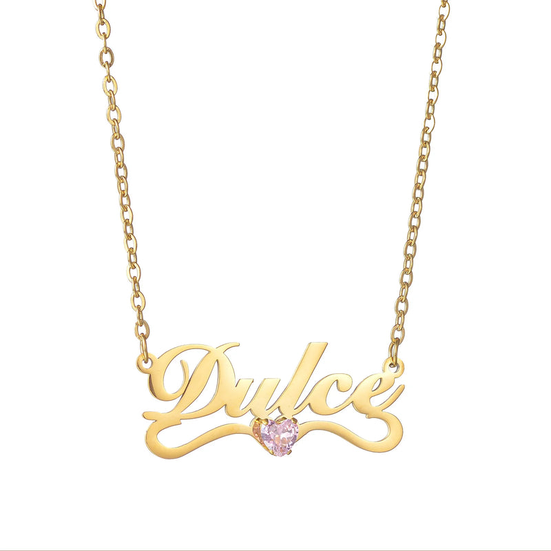 Heart Birthstone Necklace Stainless Steel Nameplate Jewelry
