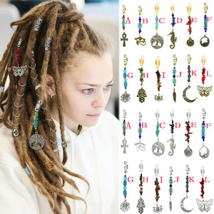 12 Styles Natural Stone Hair Dreadlock Beads Loc Jewelry Pins Clips Beard Rings