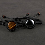 Natural Crystal Hematite Bracelet Round Stone Charm Waxed Cord Braided Men Women