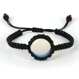Natural Crystal Hematite Bracelet Round Stone Charm Waxed Cord Braided Men Women