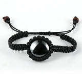 Natural Crystal Hematite Bracelet Round Stone Charm Waxed Cord Braided Men Women