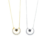 925 Silver Micro Pave CZ Moon Star Necklace Set