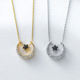 925 Silver Micro Pave CZ Moon Star Necklace Set