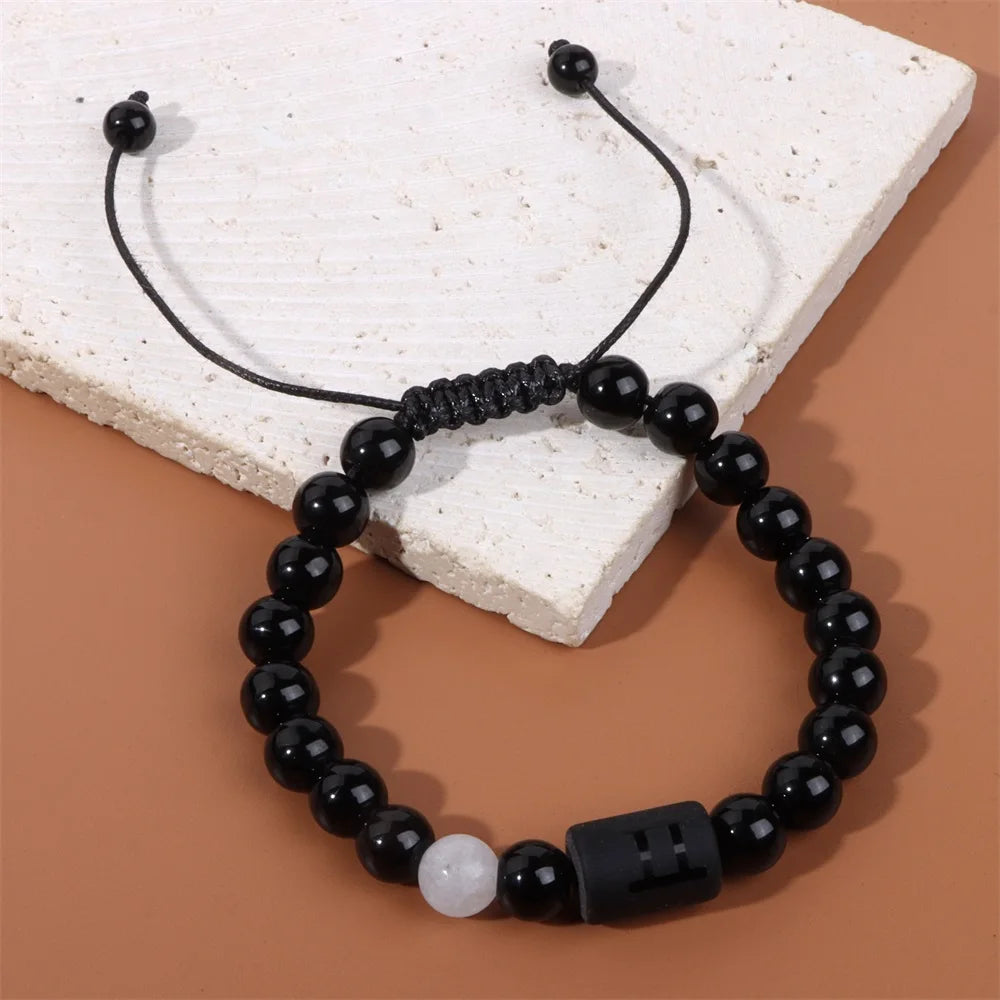 12 Zodiac Charm Constellation Bracelets Natural Stone Beaded 10Pcs/Set