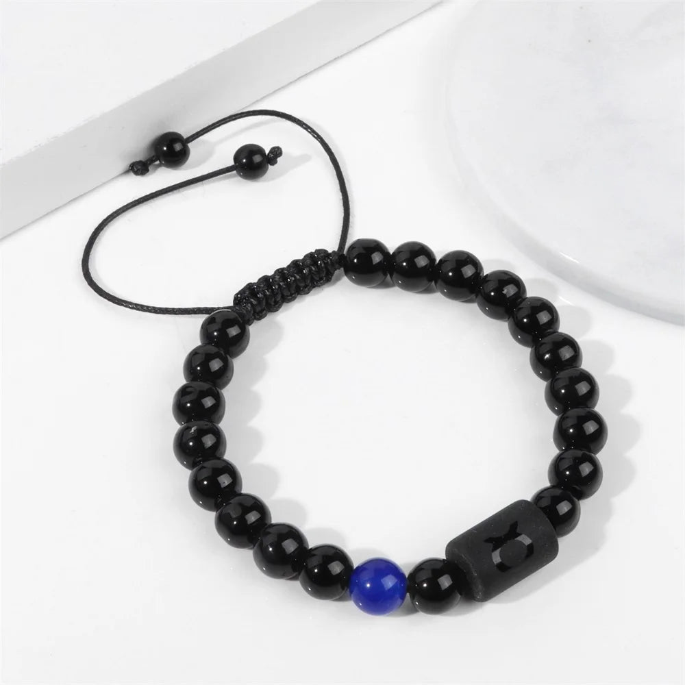 12 Zodiac Charm Constellation Bracelets Natural Stone Beaded 10Pcs/Set