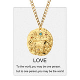 Zodiac Necklace Vintage Coin Pendant Copper Pave CZ Punk Collar