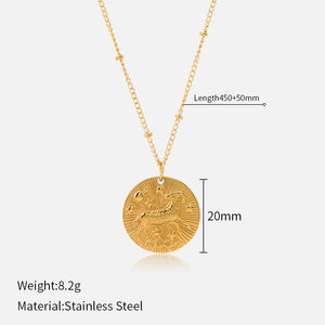 Zodiac Constellation Stainless Steel Necklace Golden Amulet Vintage