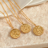 Zodiac Constellation Stainless Steel Necklace Golden Amulet Vintage