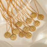 Zodiac Constellation Stainless Steel Necklace Golden Amulet Vintage