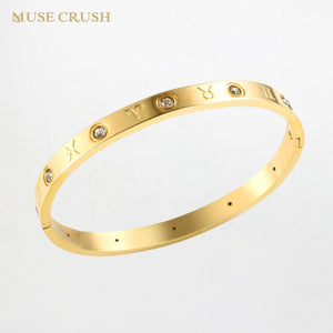 Zodiac Constellation Bracelet w/ CZ Stone Stainless Steel Bangle Gift