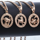 Zodiac Sign Constellations Pendant Necklace 585 Rose Gold Men Women GPM16