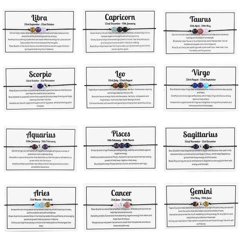 Zodiac Constellation Stone Bead Bracelet Rope Charm Bracelets
