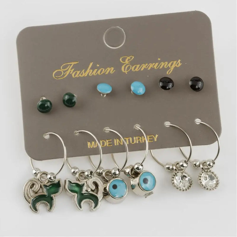 Cat Cabochons Ring Earrings Set - Cute Animal Jewelry