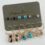 12pc Cat Cabochons Ring Earrings Set