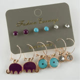 12 Elephant Cabochons Ring Earrings Set
