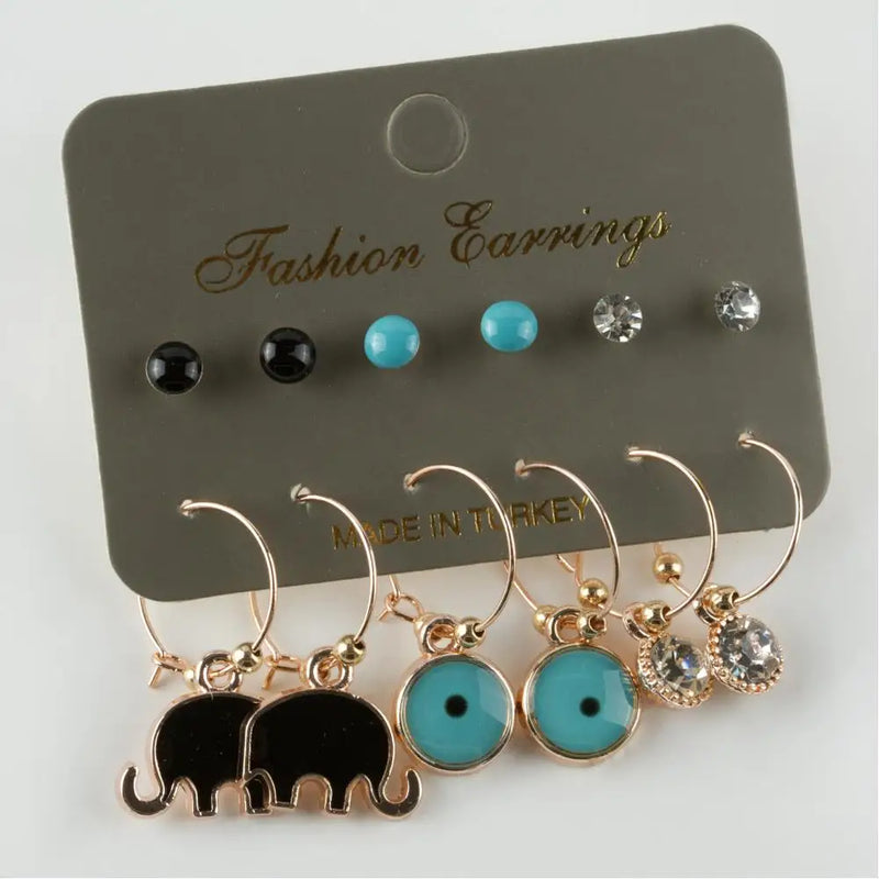 12pcs Elephant Cabochons Ring Earrings Set