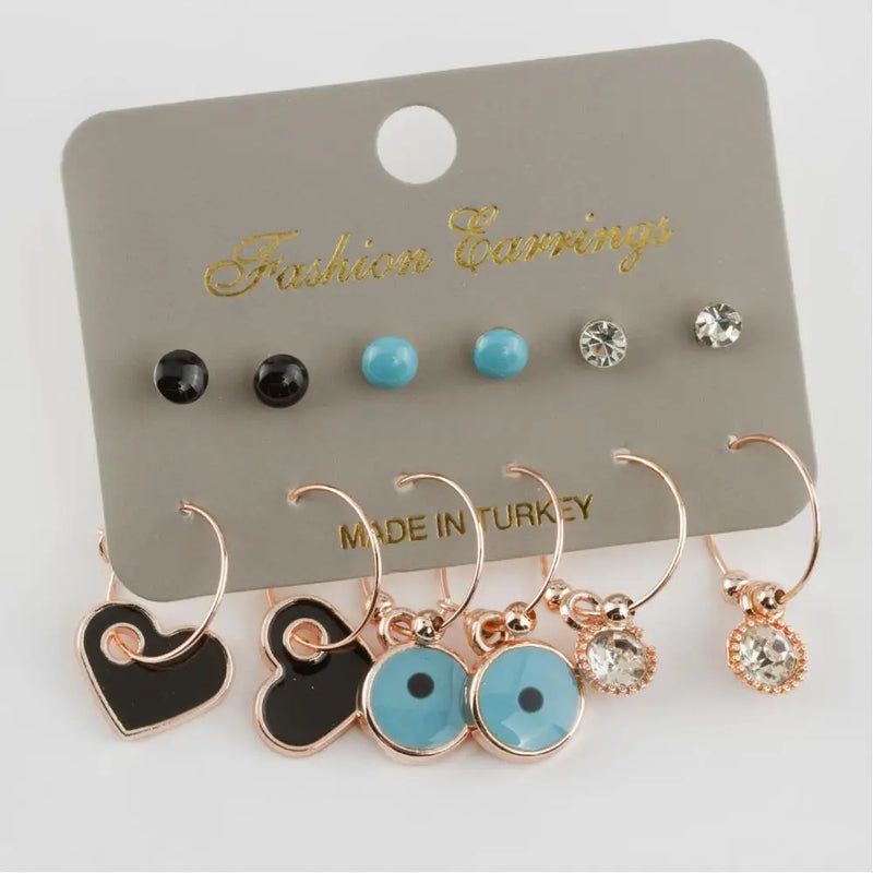 Heart Figured Cabochons Ring Earrings Set