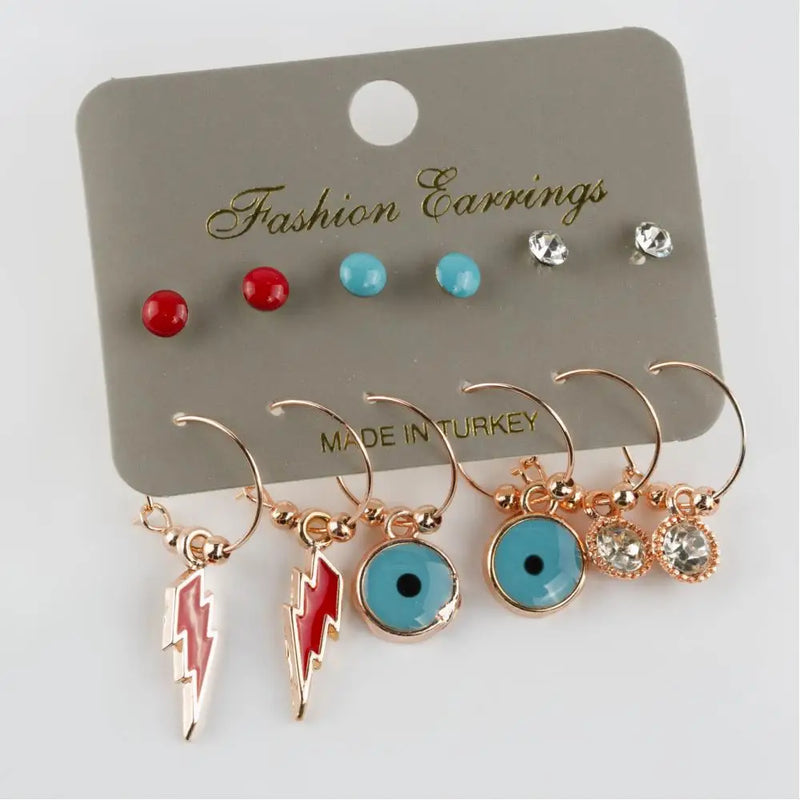 12 pcs Lightning Figured Cabochons Ring Earrings Set