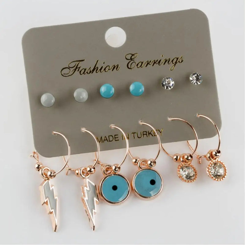 Lightning Figured Cabochons Ring Earrings Set of 12