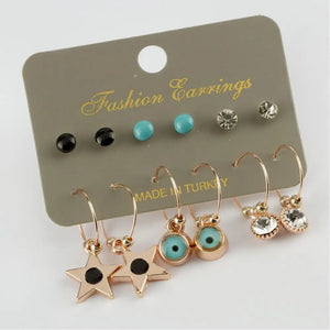 12pc Star Figured Cabochons Ring Earrings Set