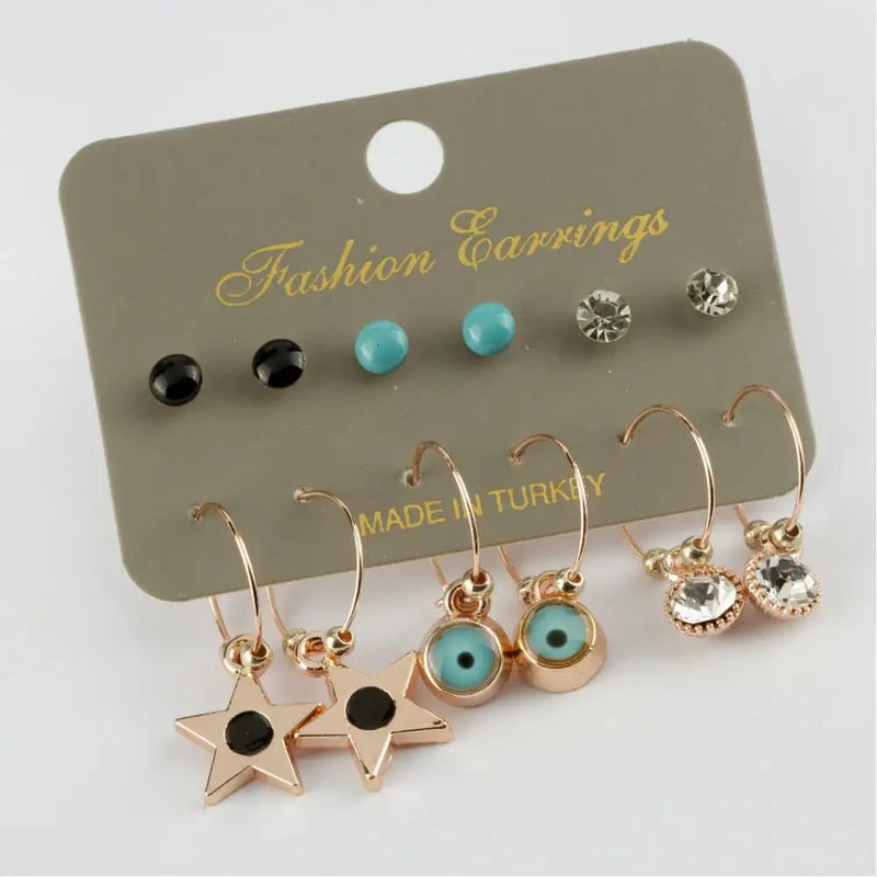 12pc Star Figured Cabochons Ring Earrings Set
