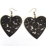 12 pair Laser Cut Wooden Earrings Heart Hoop Flowers Ancient Bronze Ear Hooks