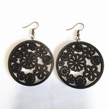 12 pair Laser Cut Wooden Earrings Heart Hoop Flowers Ancient Bronze Ear Hooks