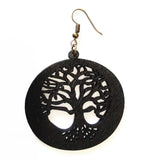 12 pair Laser Cut Wooden Earrings Heart Hoop Flowers Ancient Bronze Ear Hooks