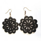 12 pair Laser Cut Wooden Earrings Heart Hoop Flowers Ancient Bronze Ear Hooks