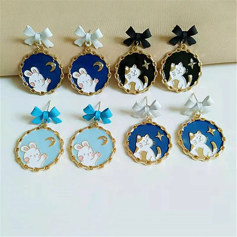 12 Pairs Bow Cat Rabbit Earrings for Women