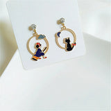 Enamel Cartoon Fairy Princess Mermaid Cat Earrings for Women