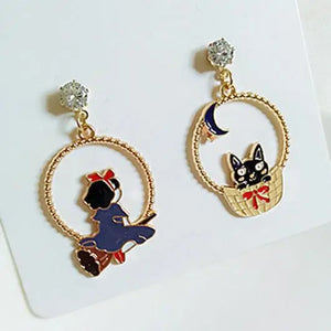 Enamel Cartoon Fairy Princess Mermaid Cat Earrings for Women