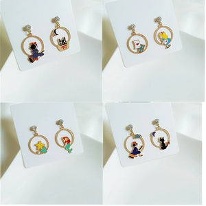 Enamel Cartoon Fairy Princess Mermaid Cat Earrings for Women